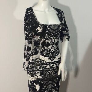 Just Cavalli Mirrored Black and White Patterned Dress
